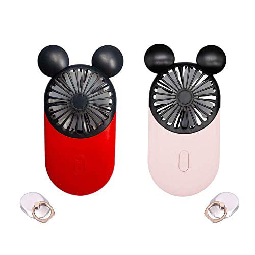 Handheld & Portable USB Rechargeable Fan with Beautiful LED Light Portable Holder Cute Mouse 2 Pack 3 Adjustable Speeds Yellow+Pink for Indoor Outdoor Activities Kbinter Cute Personal Mini Fan